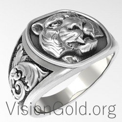Кольцо-печатка из стерлингового серебра с гривой льва ручной