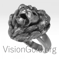 Мужское кольцо с головой льва, серебряное кольцо со львом 925