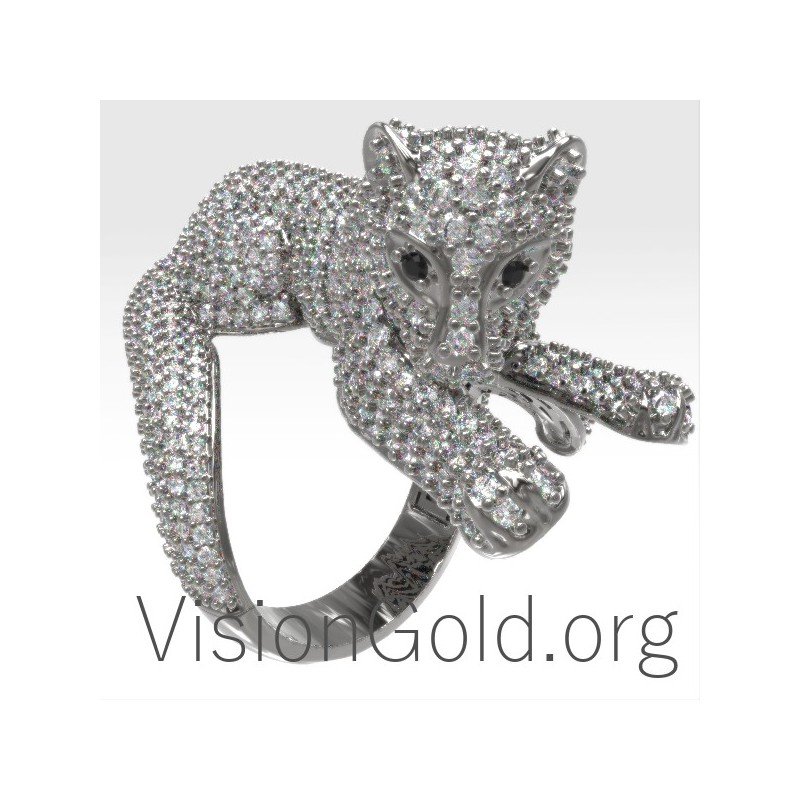 18K Gold Womens Diamond Panther Ring 0665