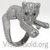 18K Gold Womens Diamond Panther Ring 0665
