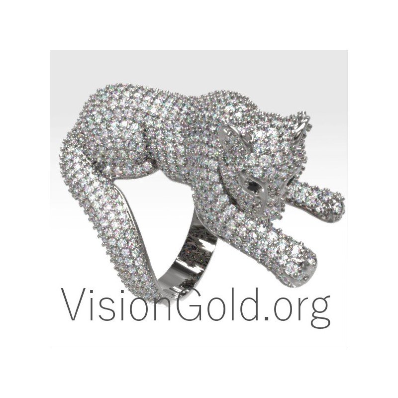 18K Gold Womens Diamond Panther Ring 0665