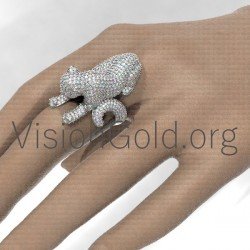 18K Gold Womens Diamond Panther Ring 0665