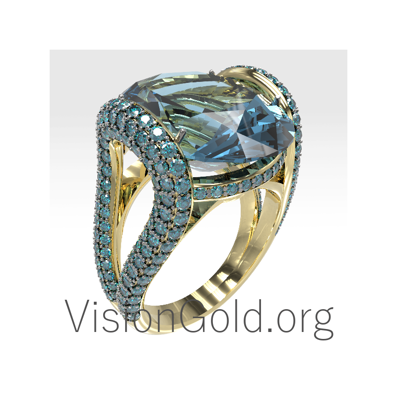 Women's Ring With Aquamarine And Brilliant Diamonds 0667