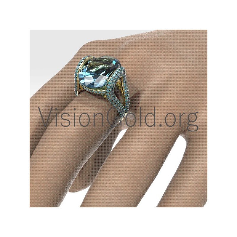 Women's Ring With Aquamarine And Brilliant Diamonds 0667