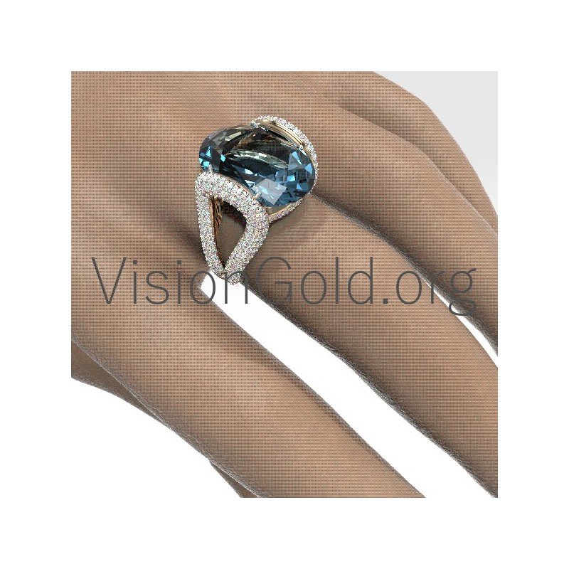 Women's Ring With Aquamarine And Brilliant Diamonds 0667