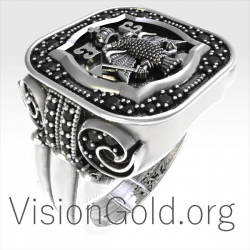 Double Headed Eagle Handmade Byzantine Silver Ring 0148