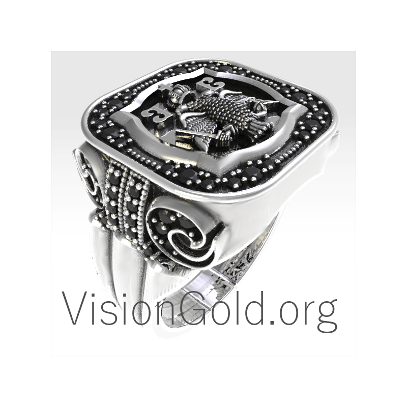 Double Headed Eagle Handmade Byzantine Silver Ring 0148