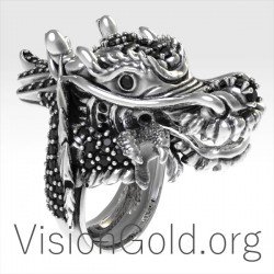 Gothic Silver Chinese Dragon Punk Biker Ring 0150