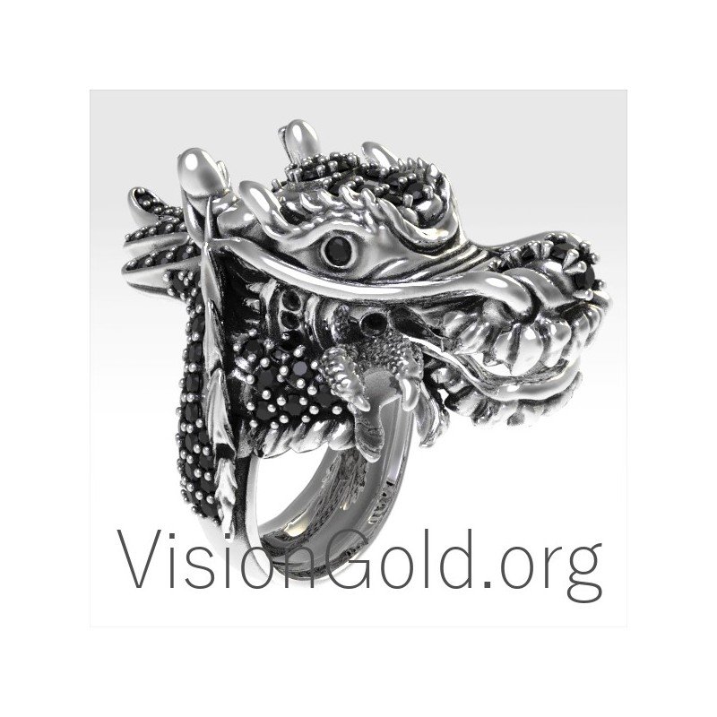 Gothic Silver Chinese Dragon Punk Biker Ring 0150