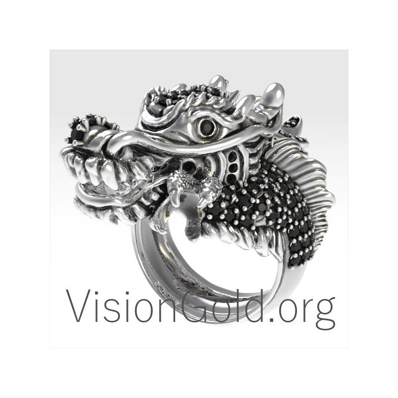 Gothic Silver Chinese Dragon Punk Biker Ring 0150