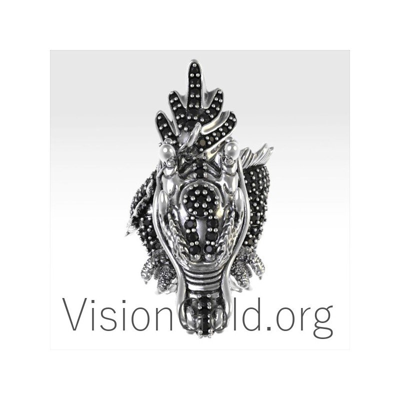 Gothic Silver Chinese Dragon Punk Biker Ring 0150