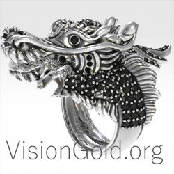 Gothic Silver Chinese Dragon Punk Biker Ring 0150