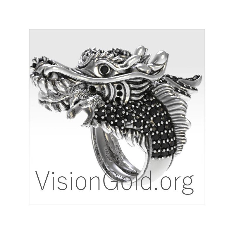 Gothic Silver Chinese Dragon Punk Biker Ring 0150