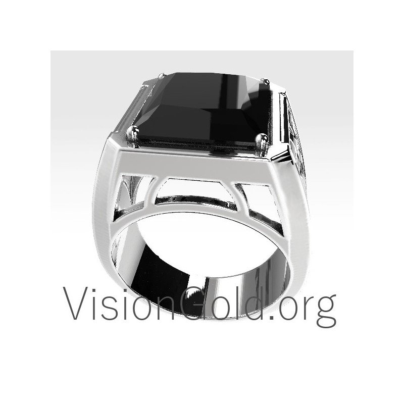 Anillo de hombre con piedra negra 0149