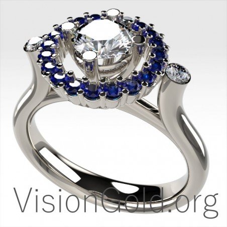 Solitaire Ring For Wedding Proposal With Diamonds And Sapphires 0031