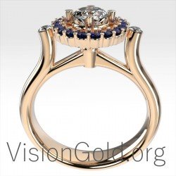 Кольцо для свадебного предложения с одним камнем с бриллиантами и сапфирами 0031