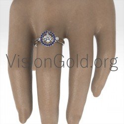 Solitaire  Ring For Wedding Proposal With Diamonds And Sapphires 0031