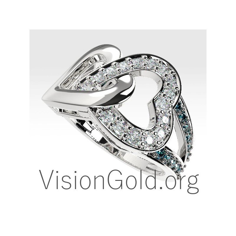 Anillo de mujer con corazón de diamantes 0676