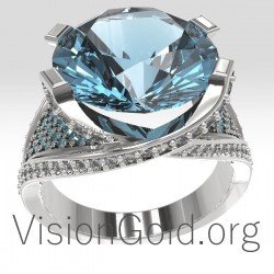 Женское кольцо с аквамарином и бриллиантами 0677