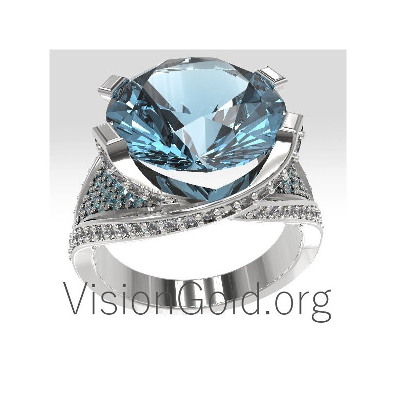 Женское кольцо с аквамарином и бриллиантами 0677