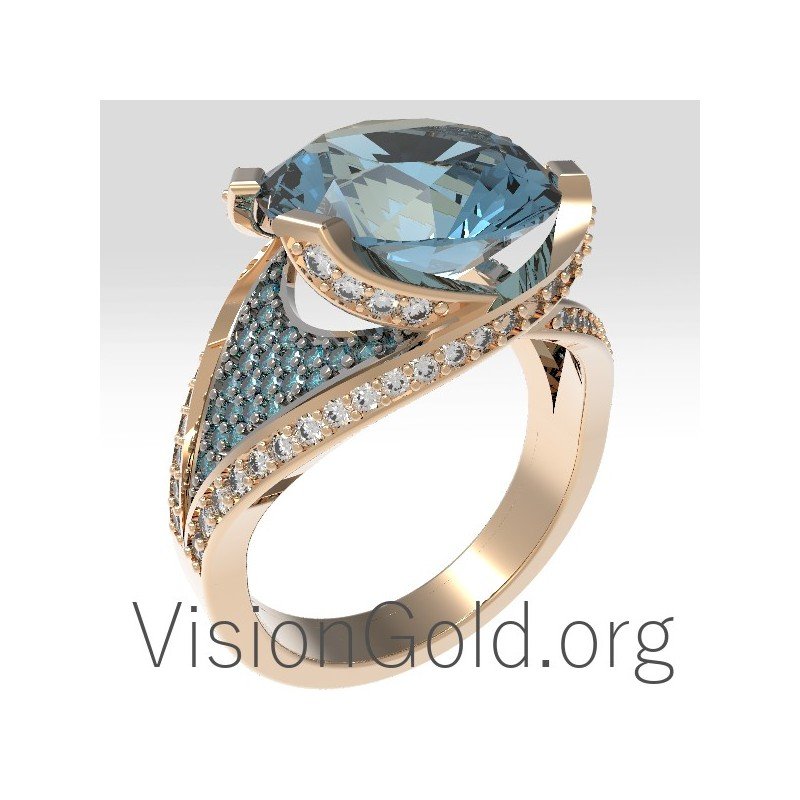 Damenring mit Aqua Marina & Diamanten 0677
