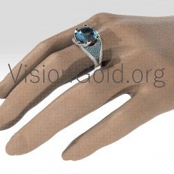 Γυναικειο Δαχτυλίδι  Με Aqua Marina & Διαμάντια 0677