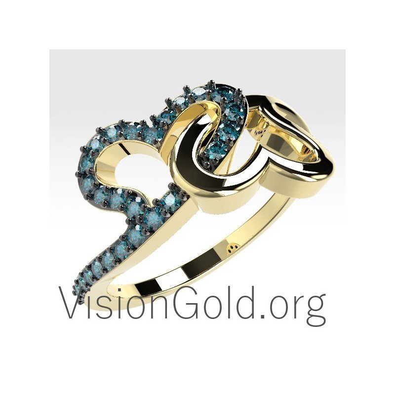 Anillo Oro Dos Corazones Con Diamantes 0673