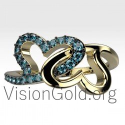 Золотое кольцо Два сердца с бриллиантами 0673