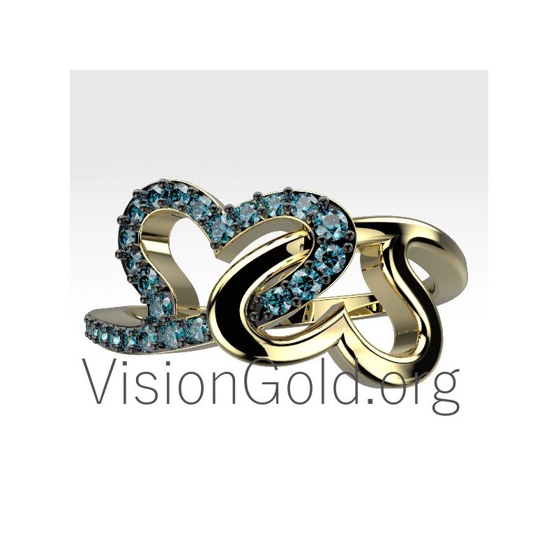 Anillo Oro Dos Corazones Con Diamantes 0673