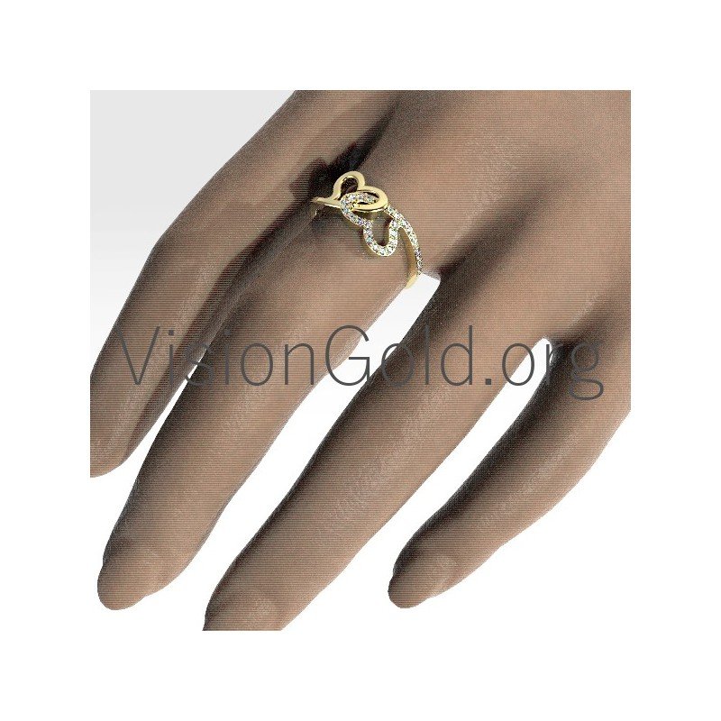 Anillo Oro Dos Corazones Con Diamantes 0673