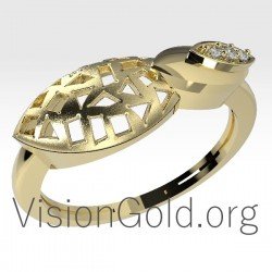 Goldring mit Mustern und Diamanten 0670