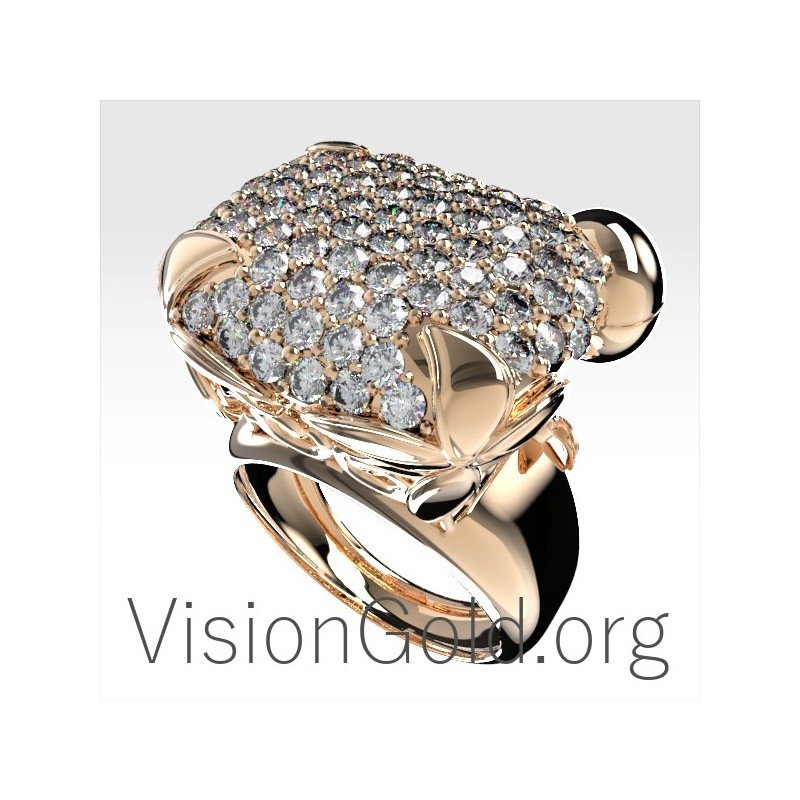 Pave Flower Ring With Zircon Stones 0683