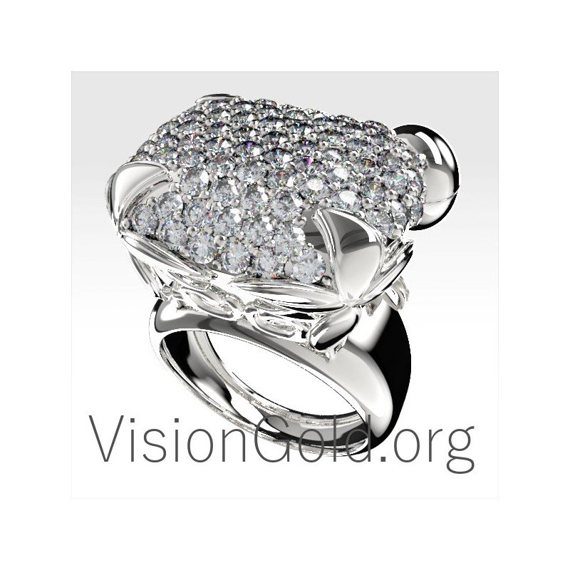 Pave Flower Ring With Zircon Stones 0683