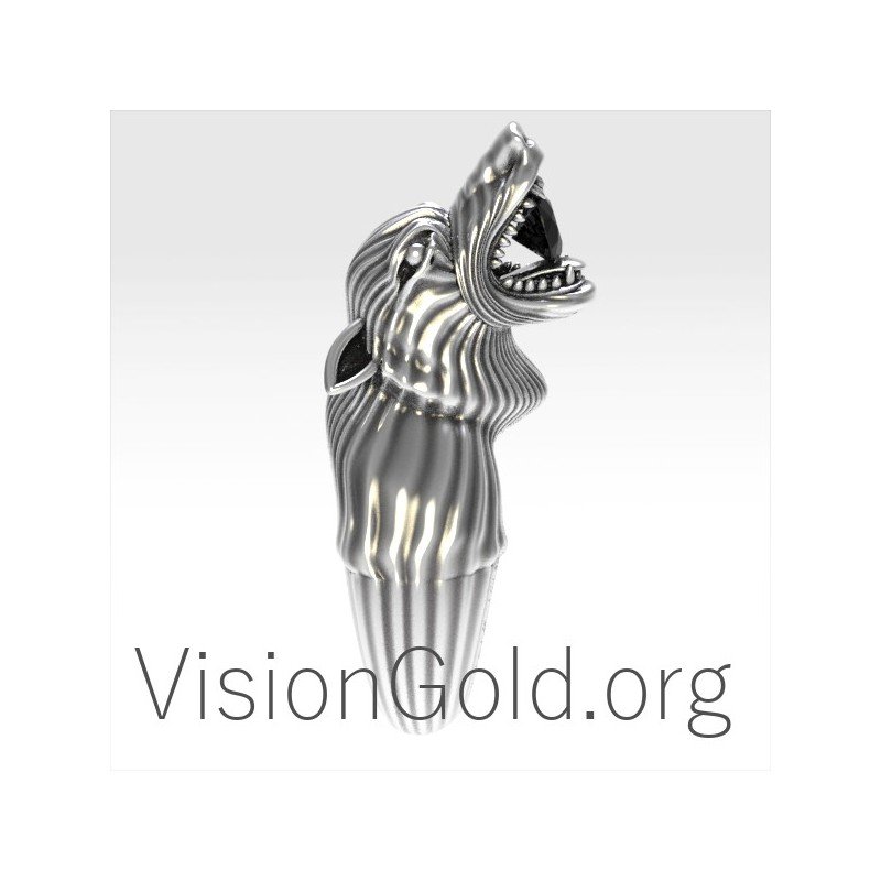 Silber Herrenring Wolf 0152