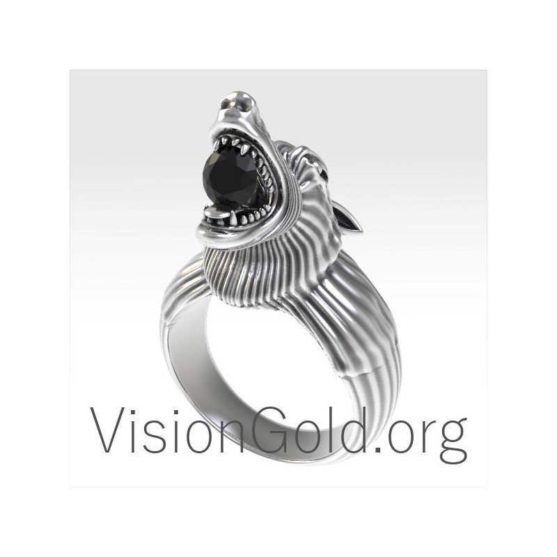 Men's Sterling Silver Wolf Ring 0152