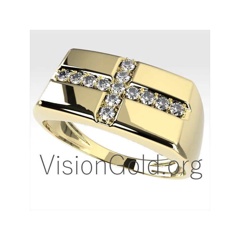 Χρυσο Ανδρικο Δαχτυλιδι Σταυρος Με Πετρες 0153