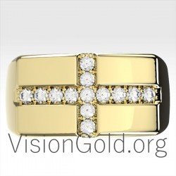 Χρυσο Ανδρικο Δαχτυλιδι Σταυρος Με Πετρες 0153