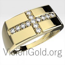 Χρυσο Ανδρικο Δαχτυλιδι Σταυρος Με Πετρες 0153