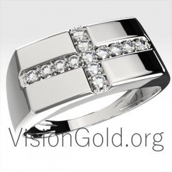 Χρυσο Ανδρικο Δαχτυλιδι Σταυρος Με Πετρες 0153