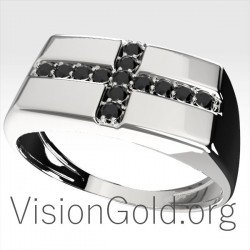 Χρυσο Ανδρικο Δαχτυλιδι Σταυρος Με Πετρες 0153