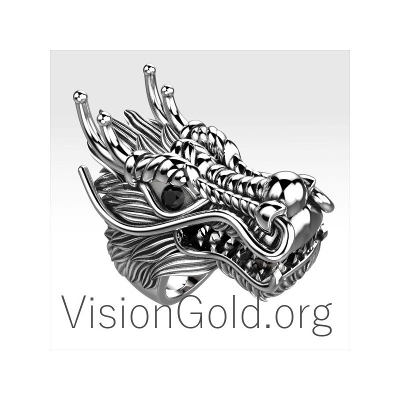 925 Sterling Silver Men's Dragon Ring 0154