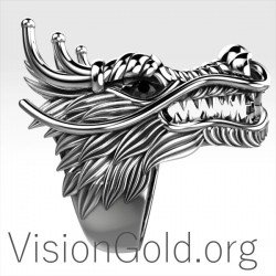 925 Sterling Silver Men's Dragon Ring 0154