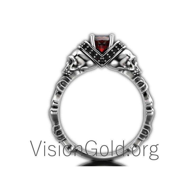 Anillo Calavera Hombre Plata Con Piedra 0156