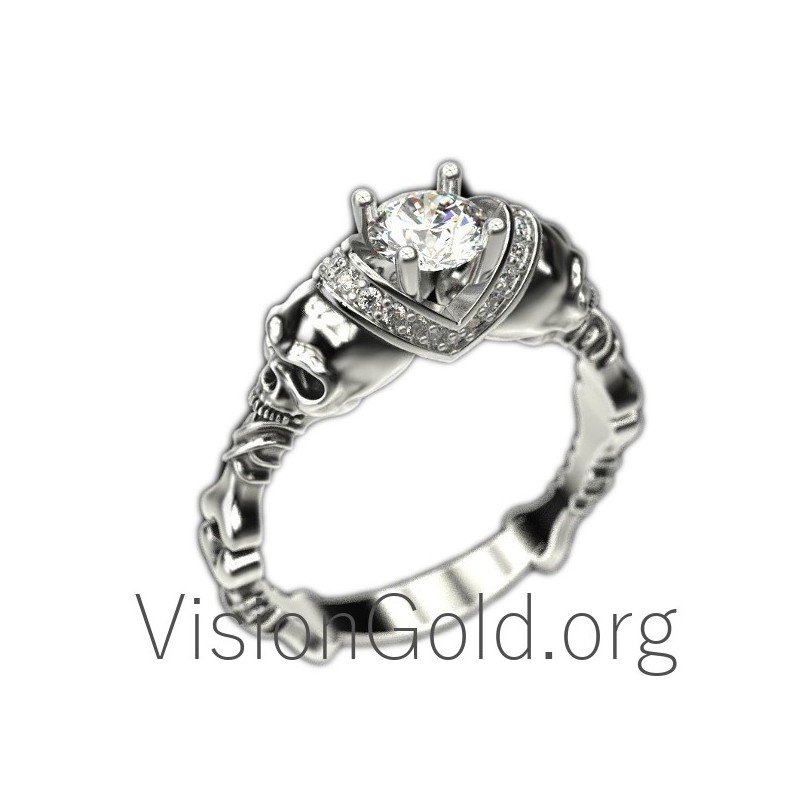 Anillo Calavera Hombre Plata Con Piedra 0156