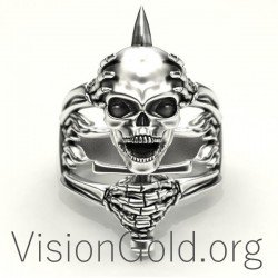 Mens Skull Ring, Silver Skull Rings For Man, Biker Signet Ring,925 Sterling Silver Mens Biker Skull Ring 0157