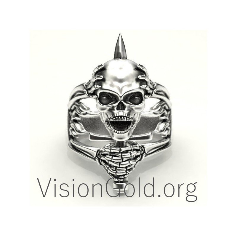 Ασημενιο Ανδρικο Δαχτυλιδι Με Νεκροκεφαλη 0157