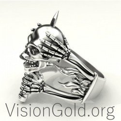 Ασημενιο Ανδρικο Δαχτυλιδι Με Νεκροκεφαλη 0157
