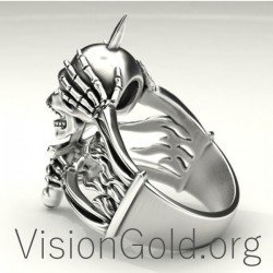 Ασημενιο Ανδρικο Δαχτυλιδι Με Νεκροκεφαλη 0157