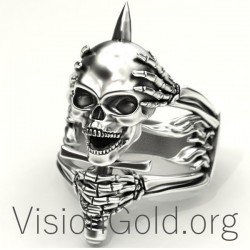 925 Sterling Silver Mens Biker Skull Ring 0157