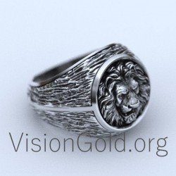 Signet Ring Sterling Silver Men's Lion Ring 0159